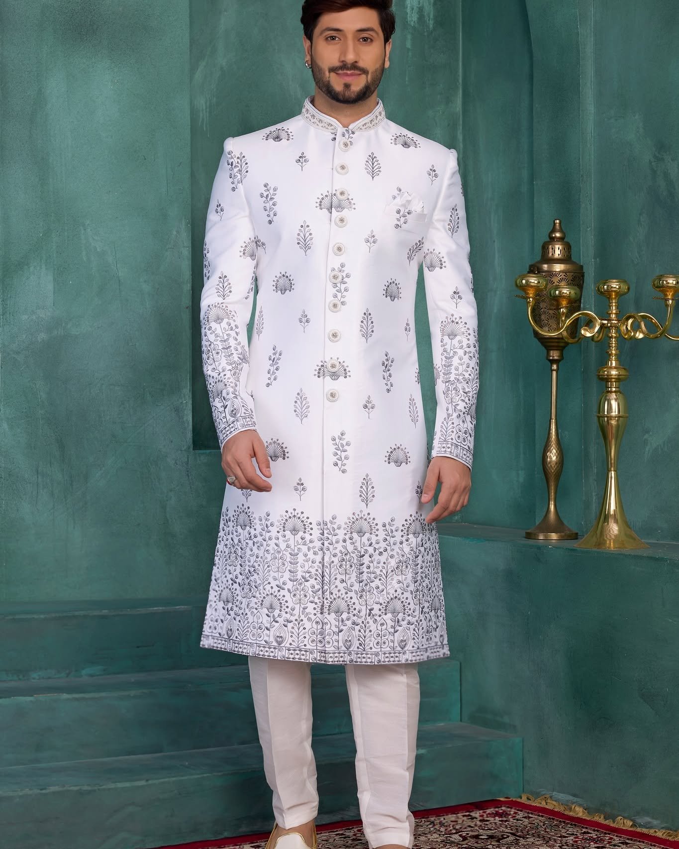 Elegance meets tradition in this stunning Off-White Designer Sherwani